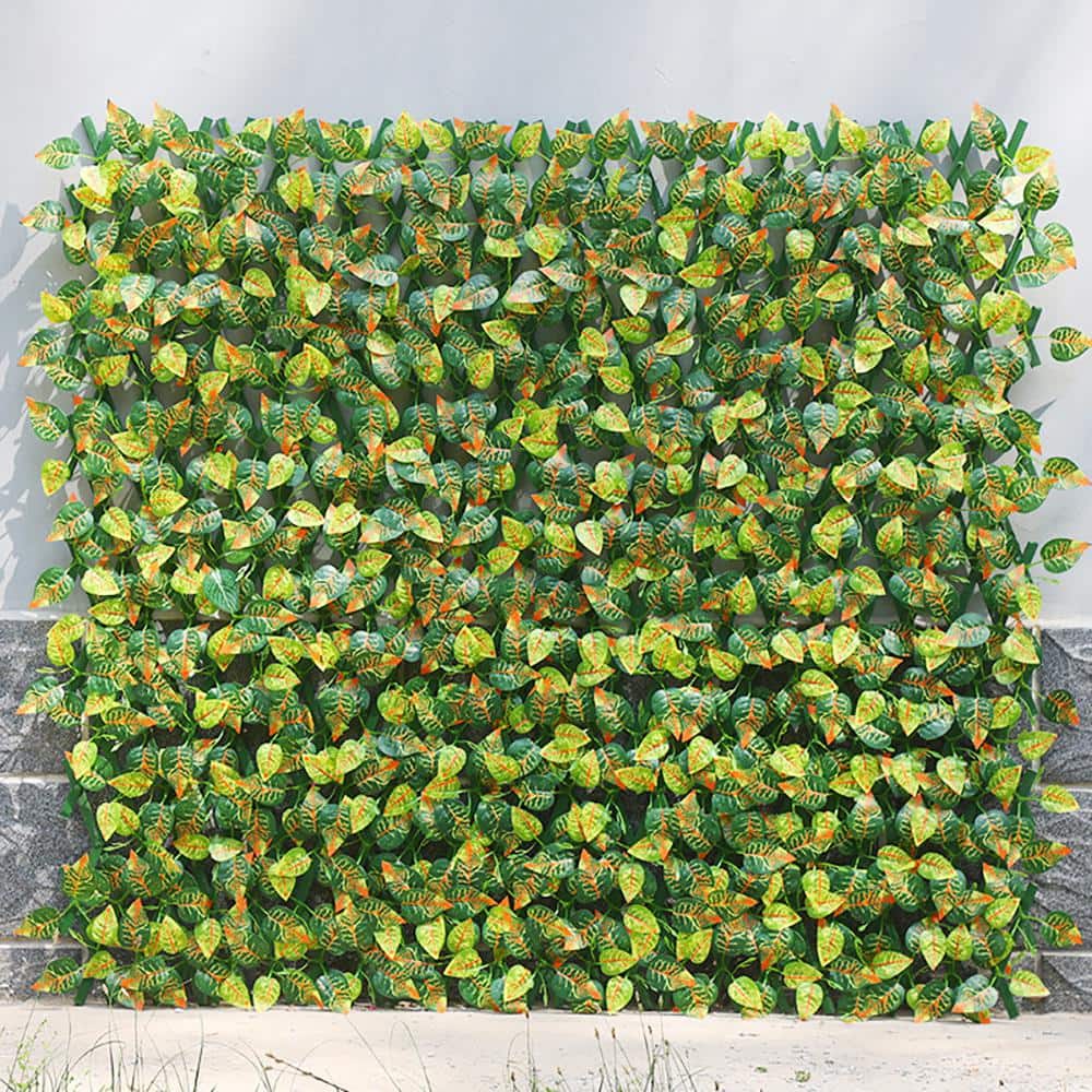 130 x 11.8 in. Expandable Plastic Garden Fence Artificial Leaves Privacy Screen for Patio Red Reticulate Pattern - Hercitys