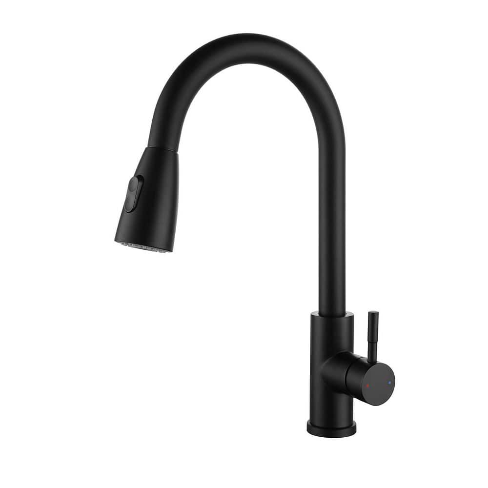 15.67 in Single Handle 360° Spout Swivel Pull Out Sprayer Kitchen Faucet in Stainless Steel in Matte Black - Hercitys