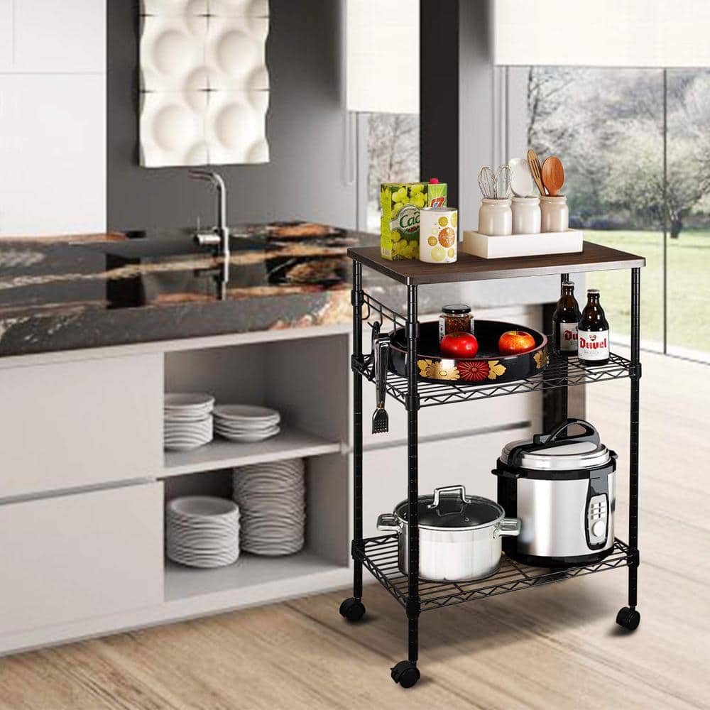 4-Wheeled Metal Multi-functional Kitchen Utility Cart in Black - Hercitys