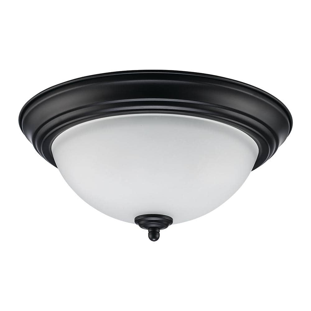 12.75 in. 2-Light Black Flush Mount Ceiling Light Fixture with Frosted Glass Shade (2-Pack) - Hercitys