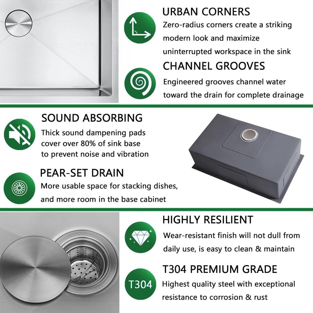 18-Gauge Stainless Steel 30 in. Single Bowl Undermount Kitchen Sink with Strainer and Bottom Grid - Hercitys