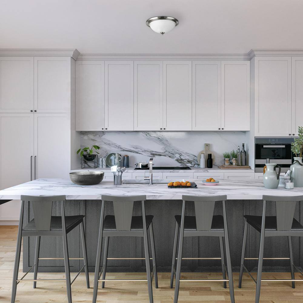 14.17 in. 2-Light Brushed Steel Flush Mount with Frosted White Glass Shade - Hercitys