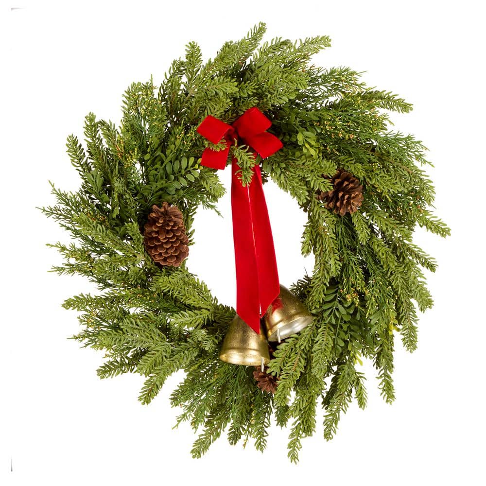 28 in. Christmas Bells Pine Artificial Christmas Wreath - Hercitys