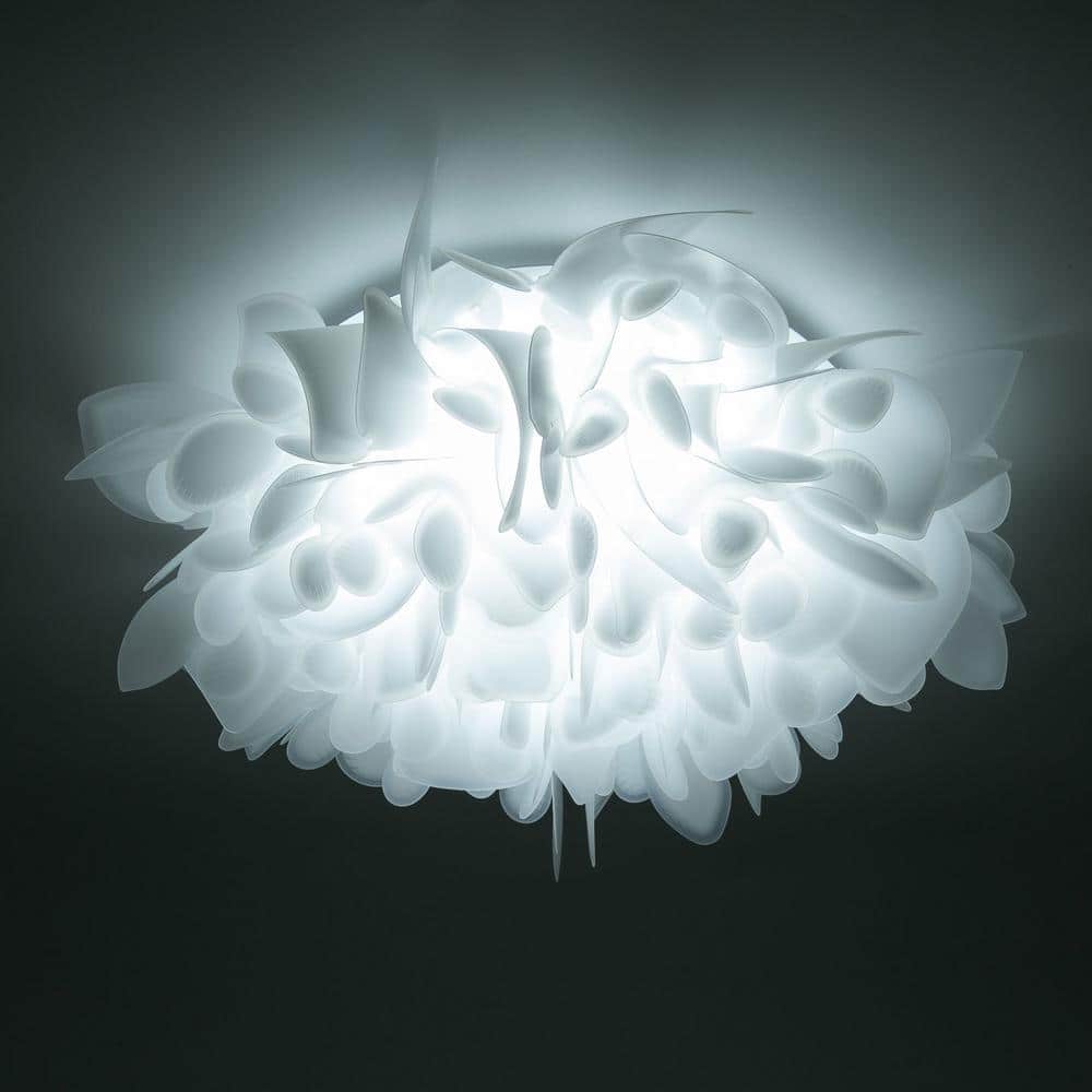 20.86 in. White Modern Flush Mount Ceiling Light with Petal Shape PVC Shade and Selectable Integrated LED light Source - Hercitys
