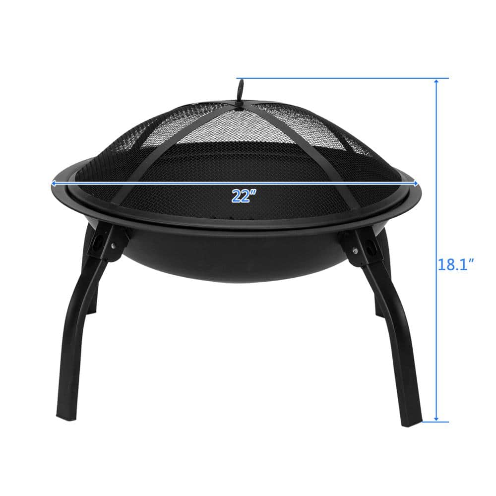 22 in. W x 18.1 in. H Foldable Round Metal Wood Burning Fire Pit in Black - Hercitys