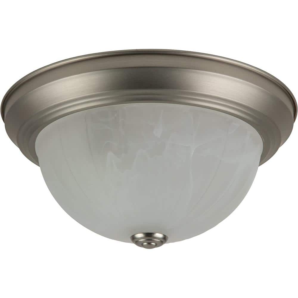 11 in. 2-Light Brushed Nickel Decorative Dome Flush Mount Light with Alabaster Glass Shade - Hercitys