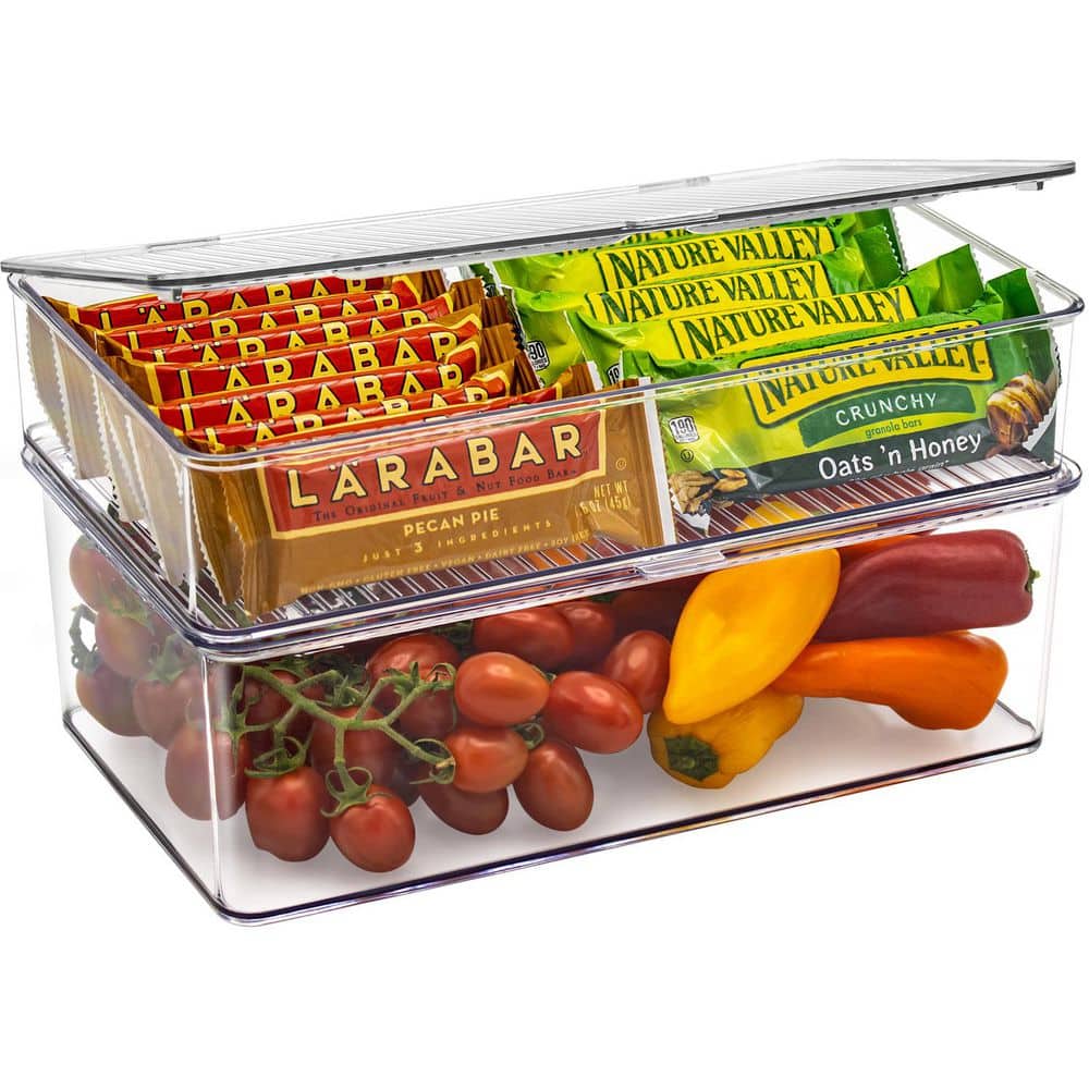 2 Pack Clear Plastic Storage Bins with deviders and Lids for fridge and Pantry Stackable organizer set - Hercitys