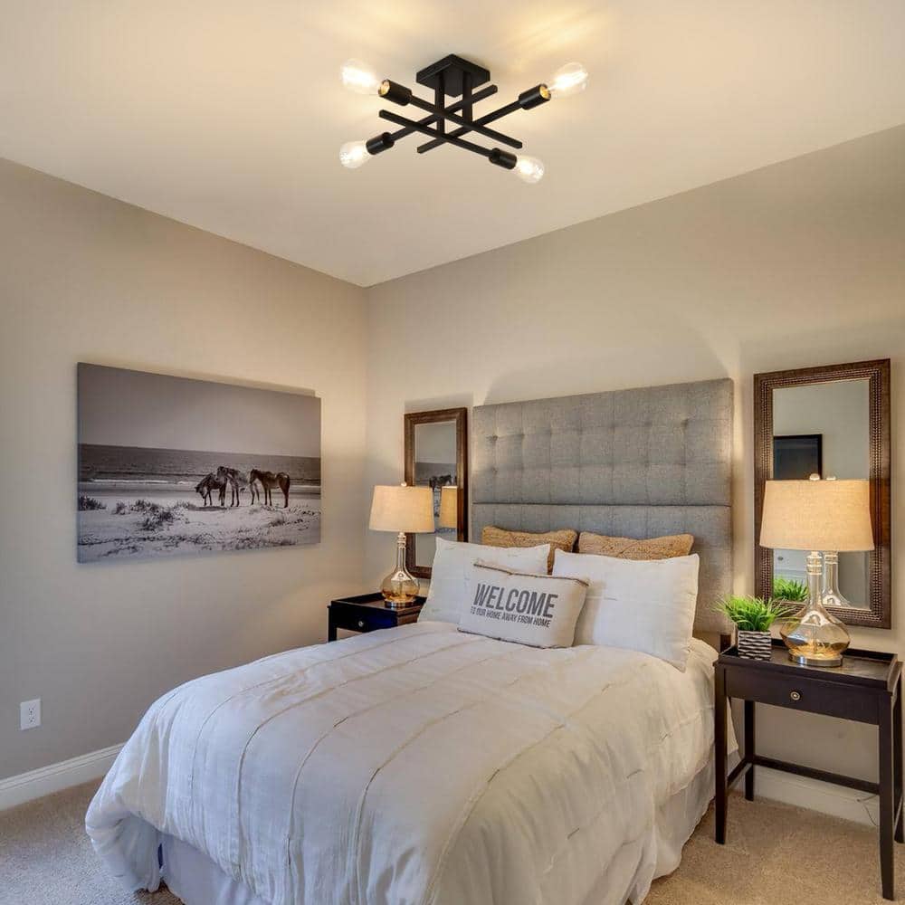 18.11 in. 4-Light Black Modern Sputnik Semi- Flush Mount Ceiling Lights with No Bulbs Included - Hercitys