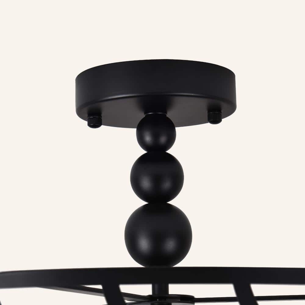 18.9 in. 4-Light Black Industrial Cage Drum Semi-Flush Mount - Hercitys