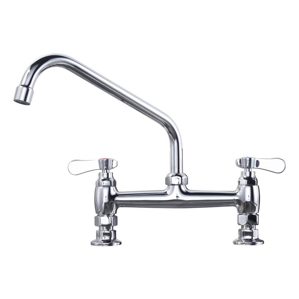 14 in. Double Handle Deck Mount Standard Kitchen Faucet in Chrome - Hercitys