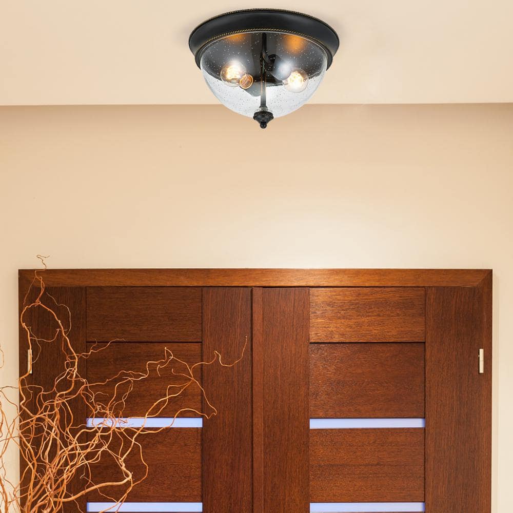 2-Light 13 in. Bronze Flush Mount Ceiling Light - Hercitys