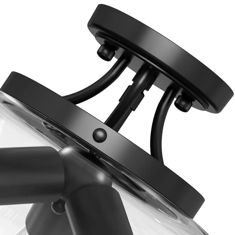 14 in. 3-Light Matte Black Semi-Flush Mount with Clear Glass Shade - Hercitys