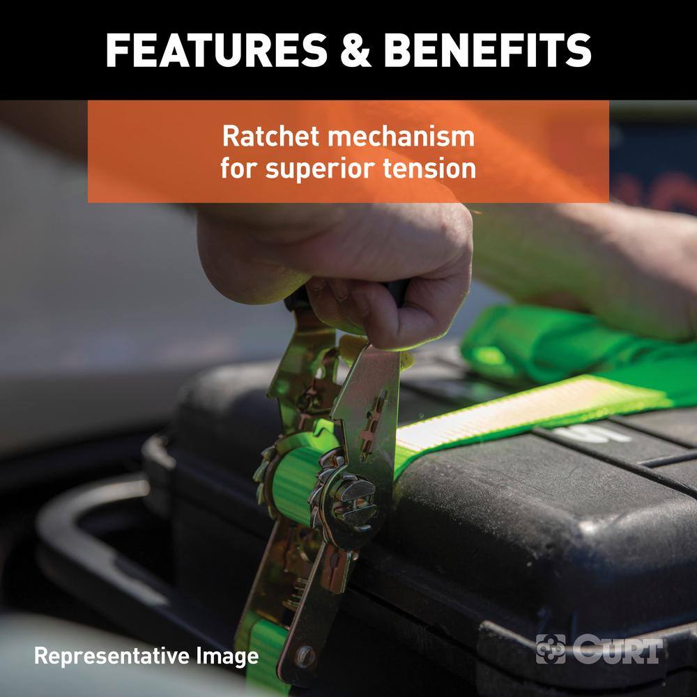 16′ Lime Green Cargo Straps with S-Hooks (1,100 lbs., 2-Pack) - Hercitys