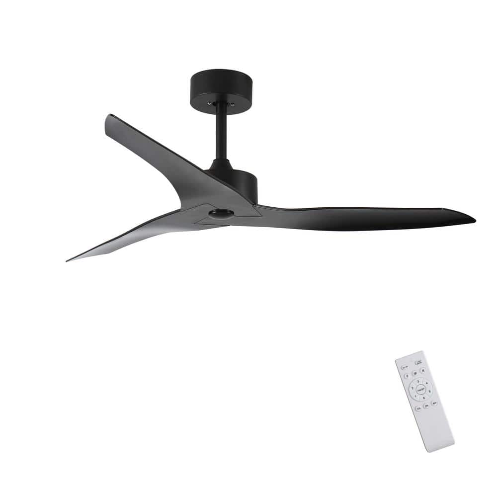 52 in. Indoor/Outdoor Black Modern Ceiling Fan with Remote Control, 3 Black ABS Blades and DC Motor, no Light - Hercitys