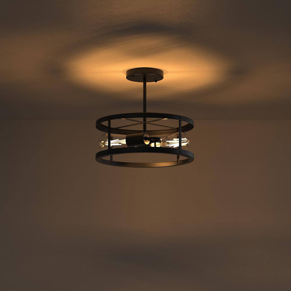 13 in. 2-Light Matte Black Drum Flush Mount - Hercitys