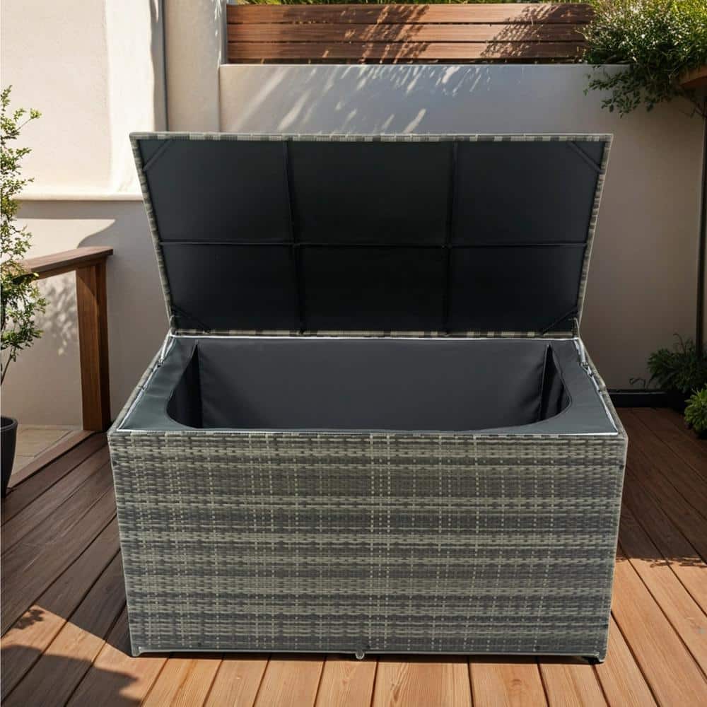 200 Gal. Wicker Outdoor Storage Deck Box with Lid: Versatile Patio Deck Storage - Hercitys