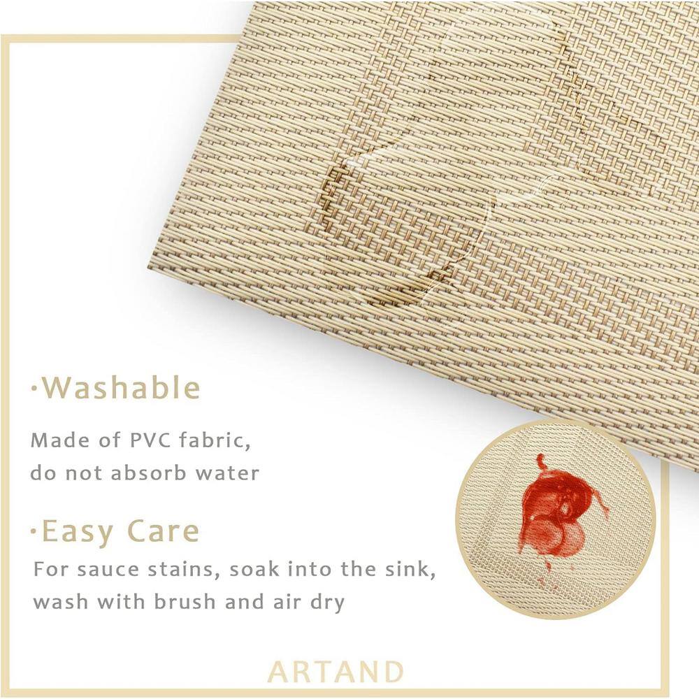 18 in. x 12 in. Beige Woven Polyester Place Mats, Water Resistant Washable, Durable Table Mats (Set of 6) - Hercitys