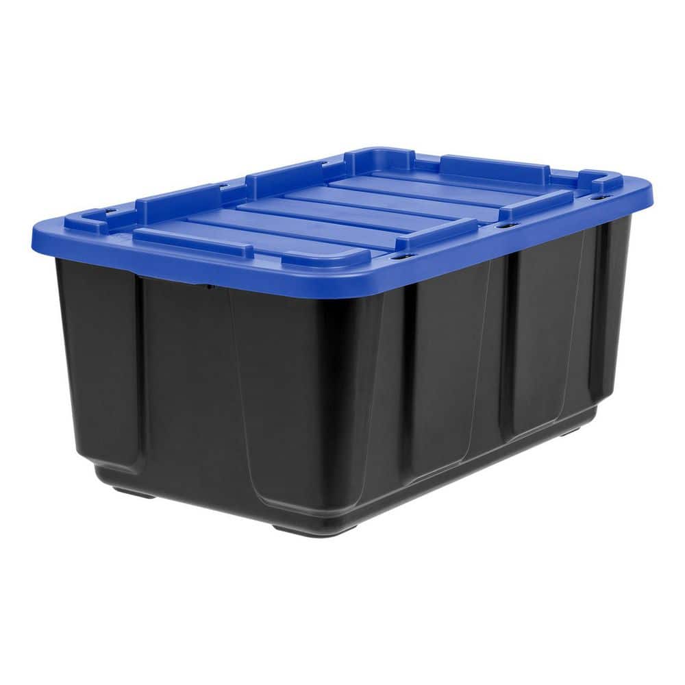 27 Gal. Stackable Storage Totes with Lids, Black-Blue, 4Pk - Hercitys