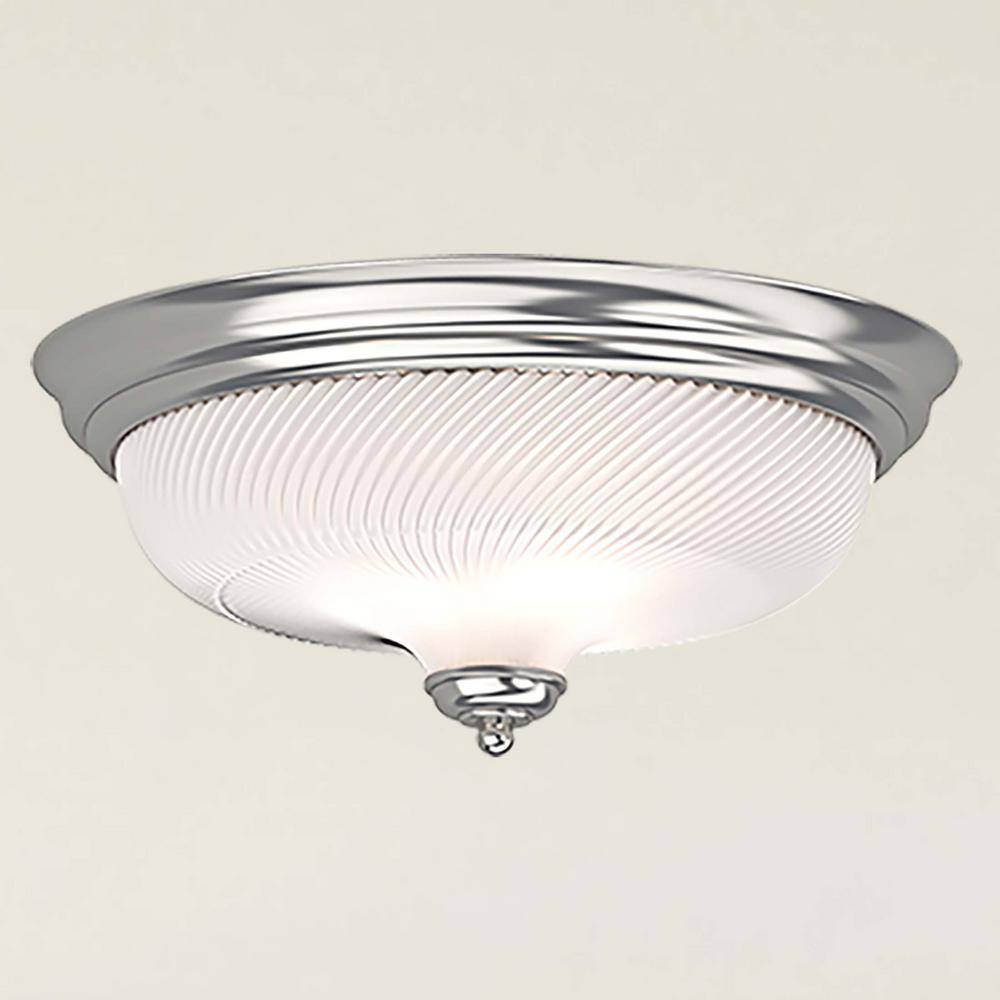 15 in. 3-Light Brushed Nickel Flush Mount with Frosted Ribbed Glass Bowl - Hercitys