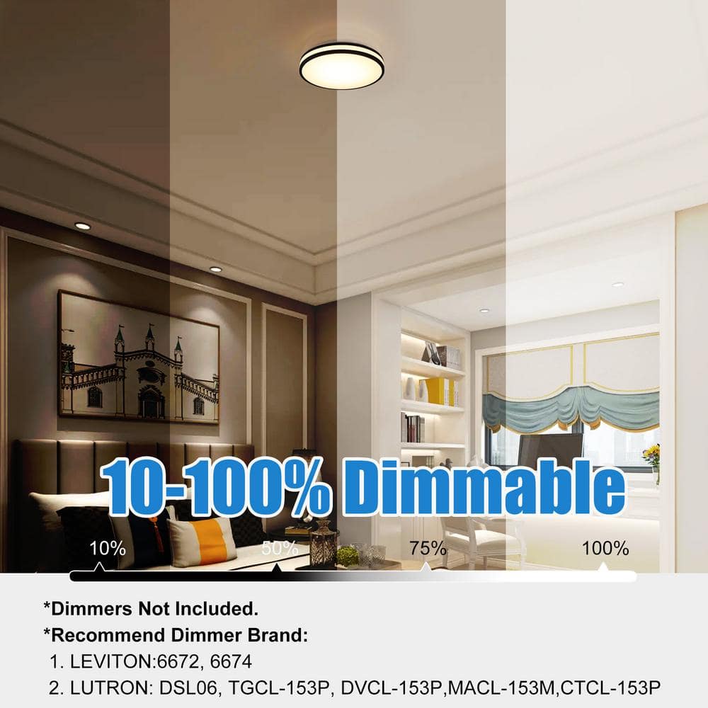 13 in. Matte Black Adjustable CCT Integrated LED Flush Mount 3000K/4000K/5000K Light Fixture - Hercitys