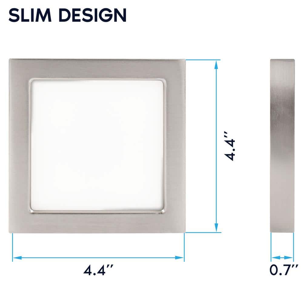 4 in. Square Nickel Modern Flush Mount Ceiling Light LED Integrated 10-Watt 600LM 5CCT 2700K-5000K Dimmable (4-Pack) - Hercitys