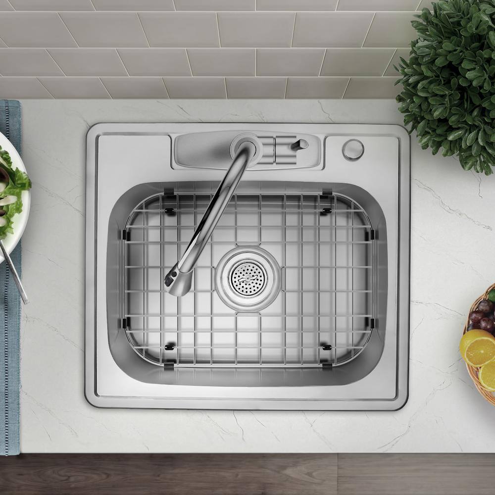 25 in. Drop-In Single Bowl 20-Gauge Stainless Steel Kitchen Sink with Bottom Grid - Hercitys