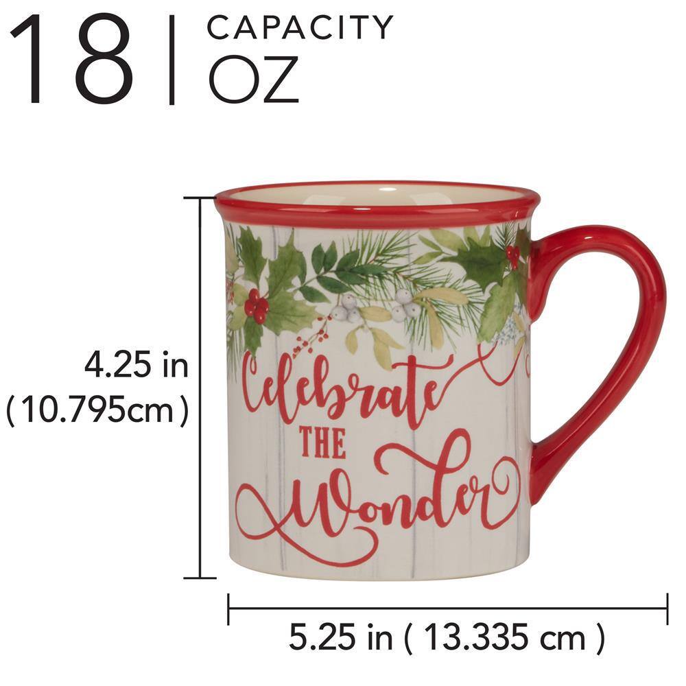 18 oz. Multi-Colored Earthenware Winter Greens Mugs (Set of 4) - Hercitys