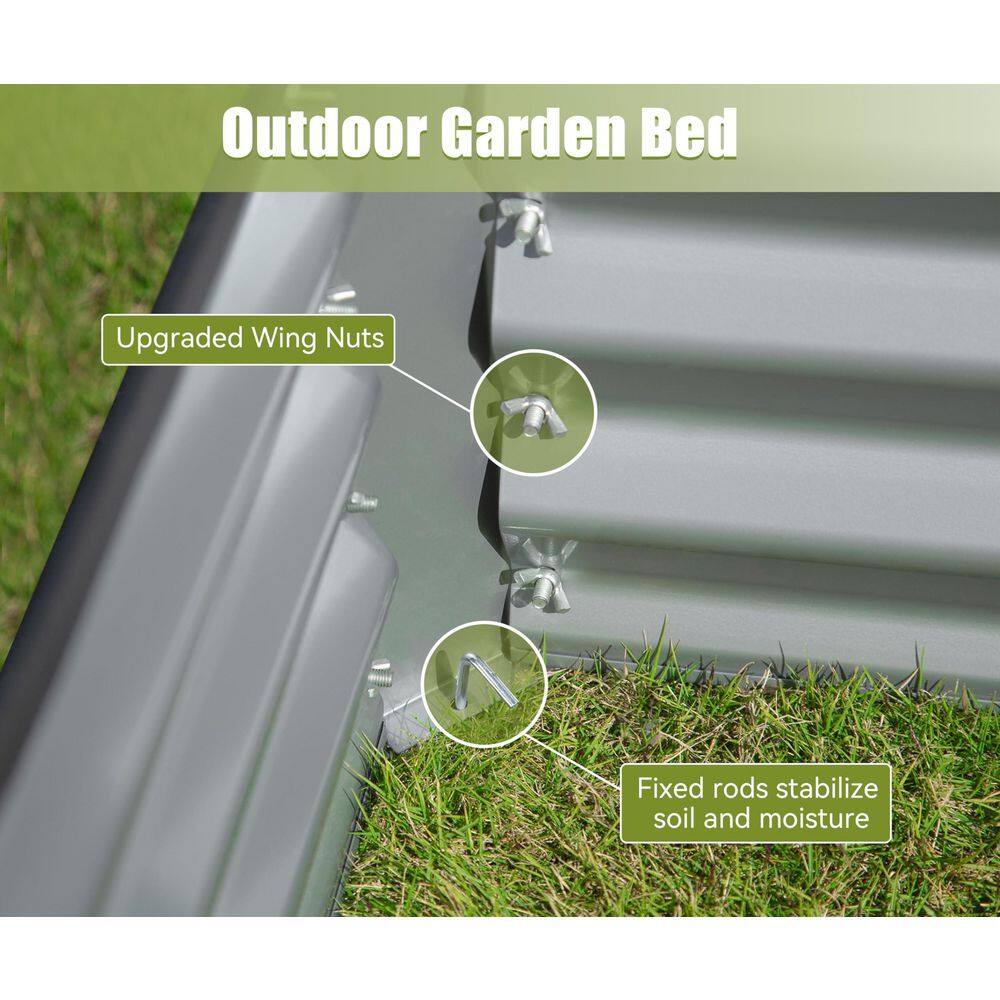 5.91 ft. x 2.95 ft. x 1.48 ft. Galvanized Metal Raised Garden Bed， Thickening Metal Planter Box, Silver - Hercitys