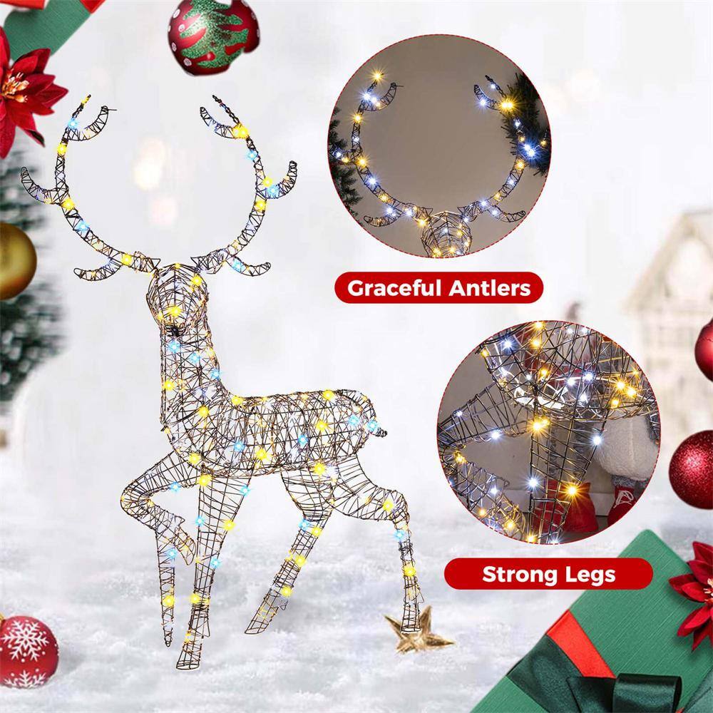 4.6 ft. 300-Count Bright LED Lights Zip Ties Christmas Reindeer with Ground Stakes - Hercitys