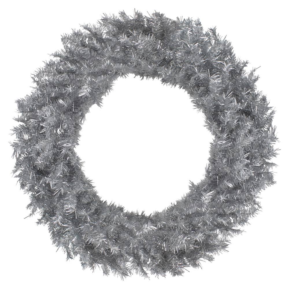 36 in. Silver Tinsel Artificial Christmas Wreath Unlit - Hercitys