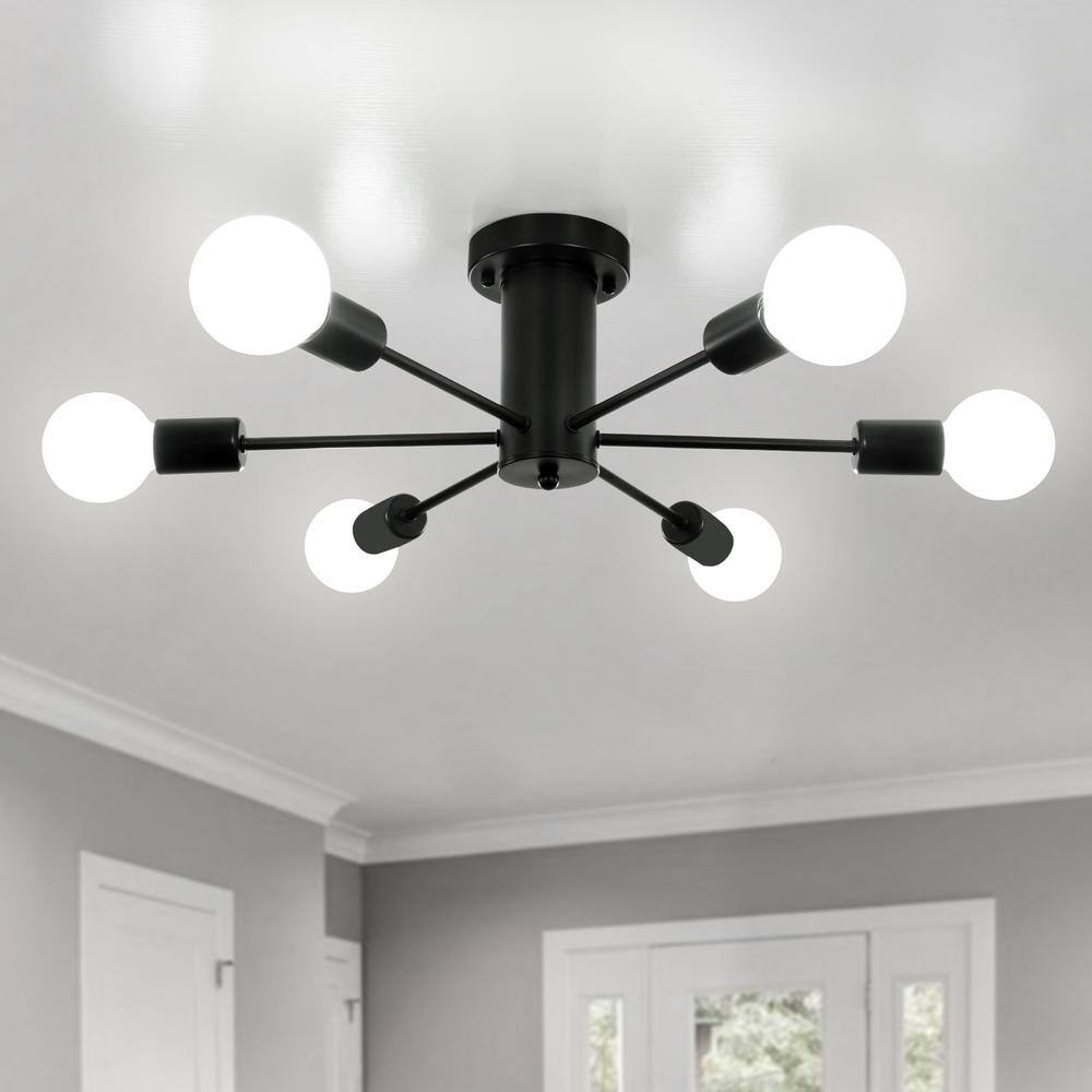 21.84 in. 6-Light Black Sputnik Transitional Flush Mount Ceiling Lights - Hercitys