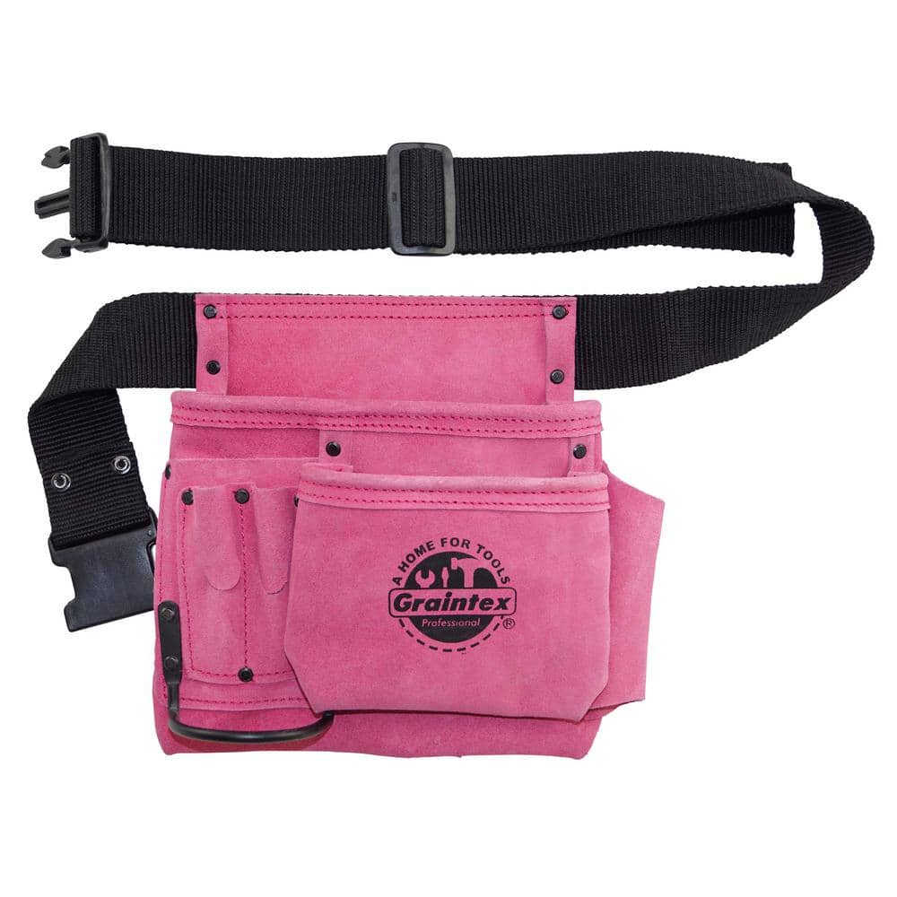 5-Pocket Nail and Tool Pouch with Pink Suede Leather Belt - Hercitys