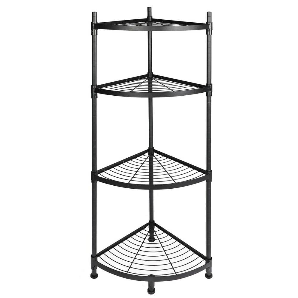 4-Tier Corner Display Rack Multipurpose Metal Shelving Unit, Bookcase Storage Rack, Plant Stand Small Space, Black - Hercitys