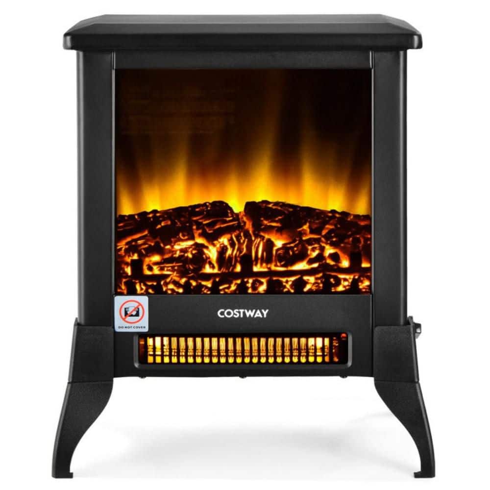 15 in. Freestanding Electric Fireplace in Black Compact Portable Space Heater with Realistic Flame Effect - Hercitys