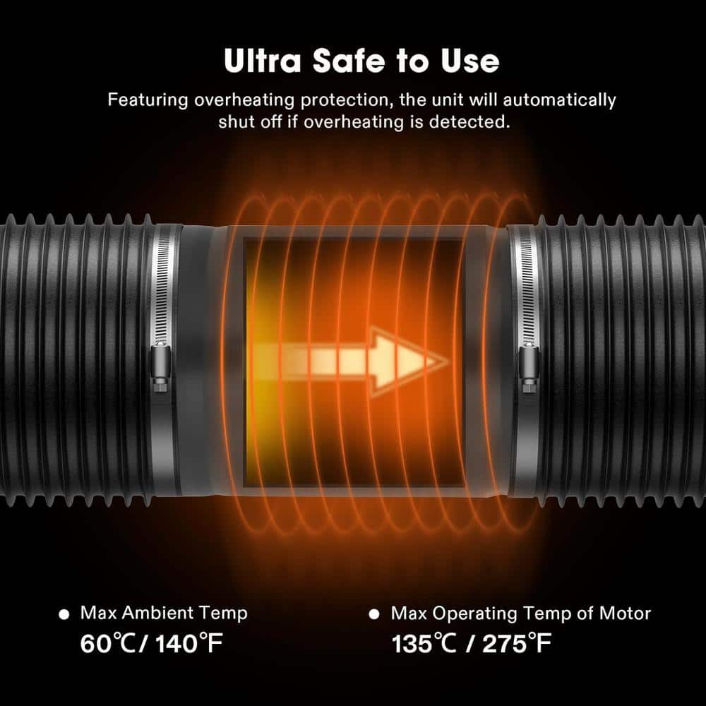 420 CFM 8 in. Inline Booster Duct Fan with Low Noise in Black - Hercitys