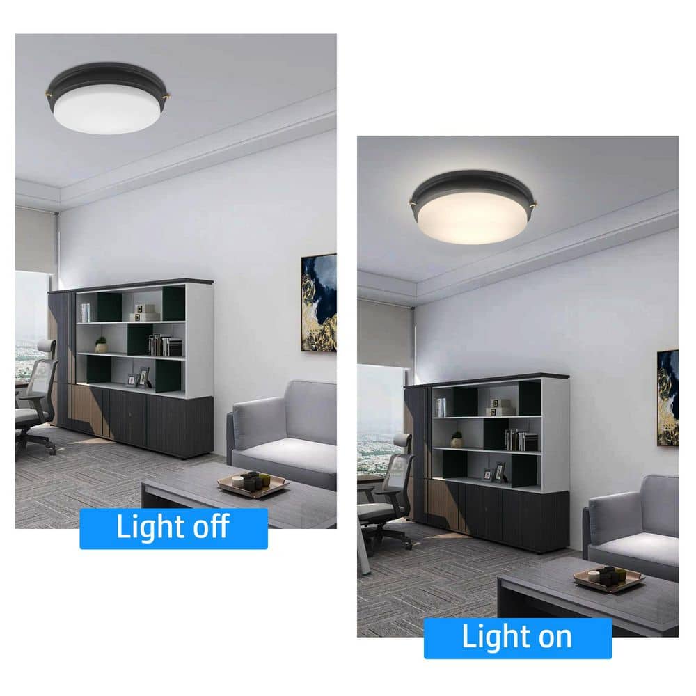 14 in. Dimmable LED Flush Mount, 1200 Lumen, 4000K Natural White Ceiling Light Fixture with Glass Shade - Hercitys