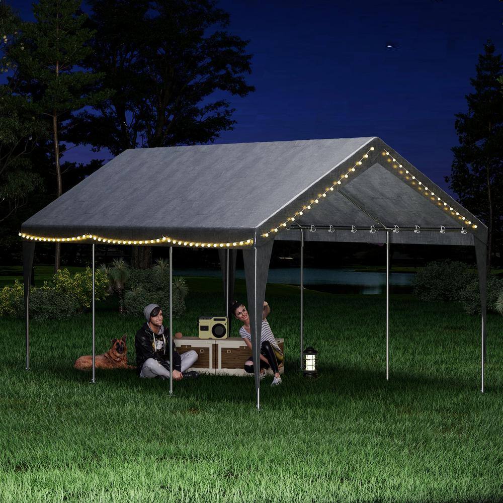 10 ft. W x 20 ft. D Heavy Duty Carport, Rainproof and UV Protected Shelter Cover, Outdoor Portable Garage for Car, Gray - Hercitys