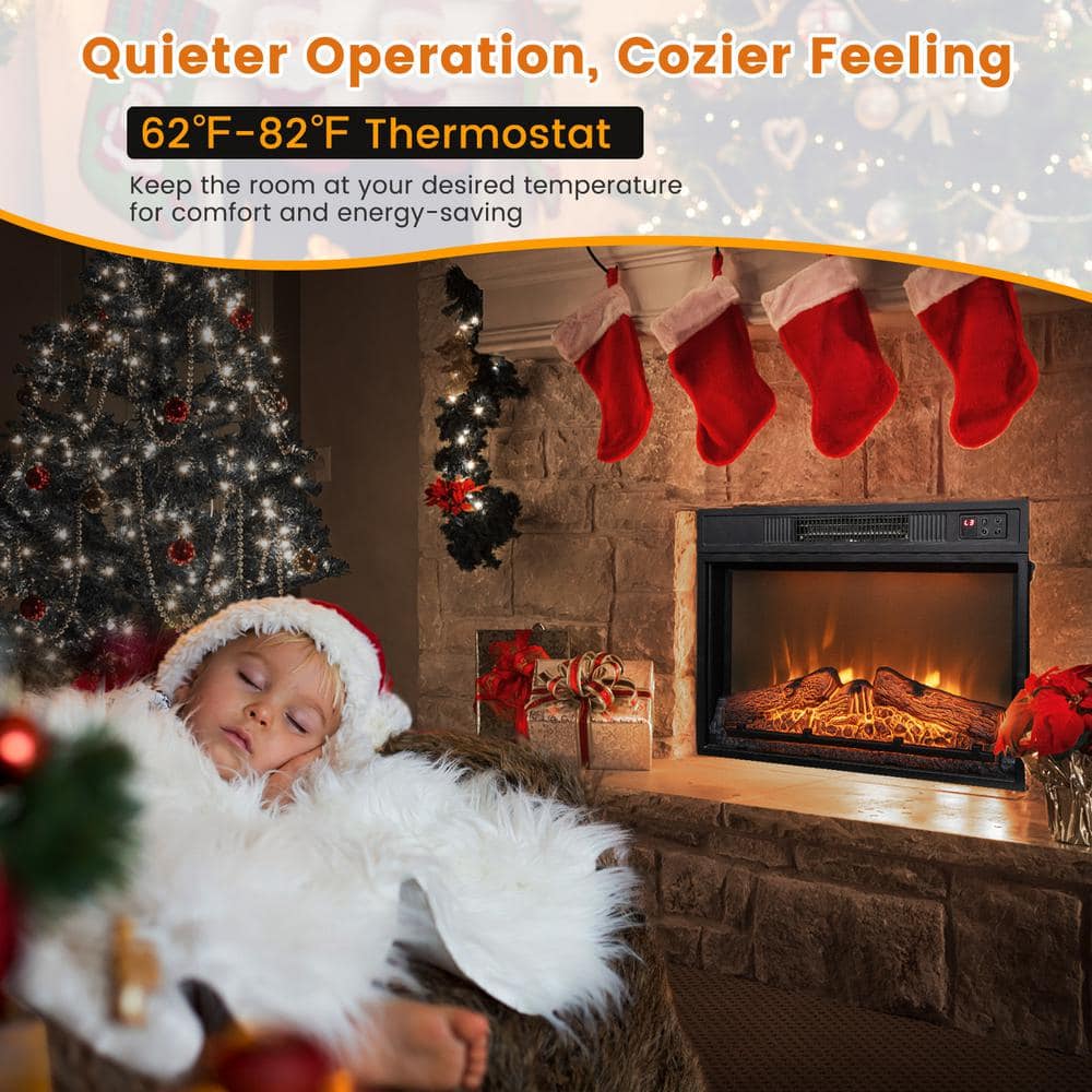 25 in. Wall-Mount Electric Fireplace TV Stand Insert Heater w/Log Flame Effects Remote Control 1400W in Black - Hercitys