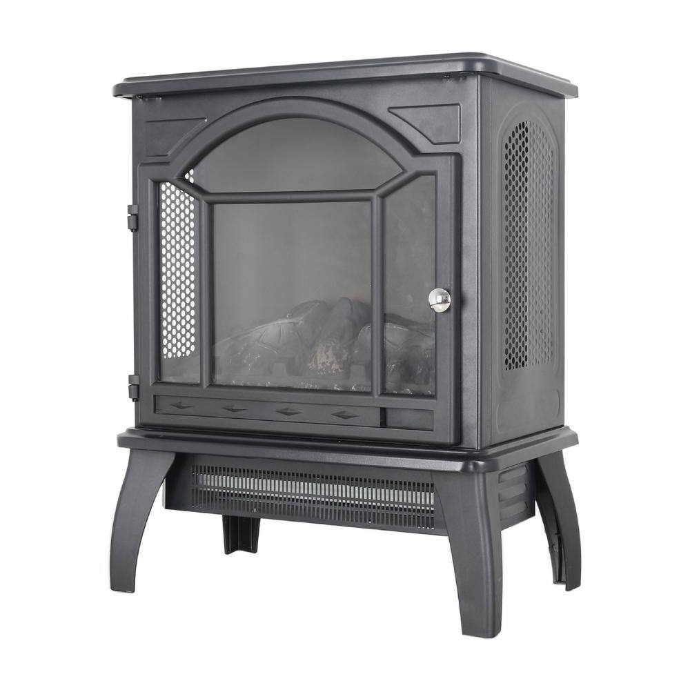 18 in. Freestanding 3D Flame Infrared Quartz Electric Fireplace in Black with Remote Control - Hercitys