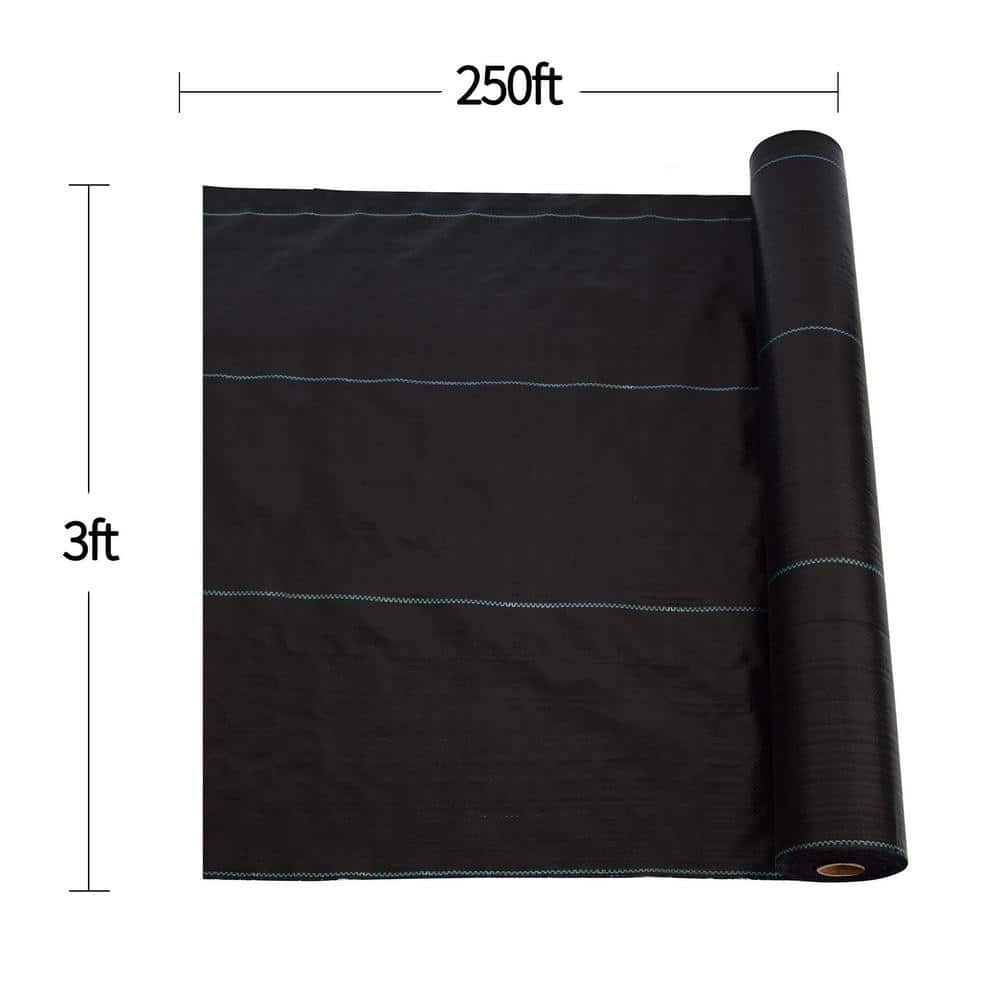 3 ft. x 250 ft., 3.5 oz. Weed Barrier Landscape Fabric, Dual-Layer PP, Needle Punched Nonwoven, Black,Garden Fence - Hercitys
