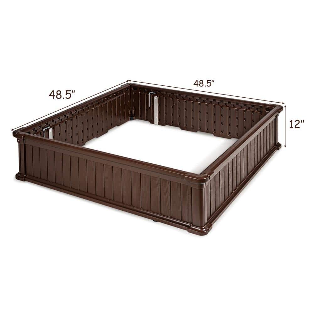 48.5 in. Brown Plastic Square Plant Box Planter Raised Garden Bed - Hercitys