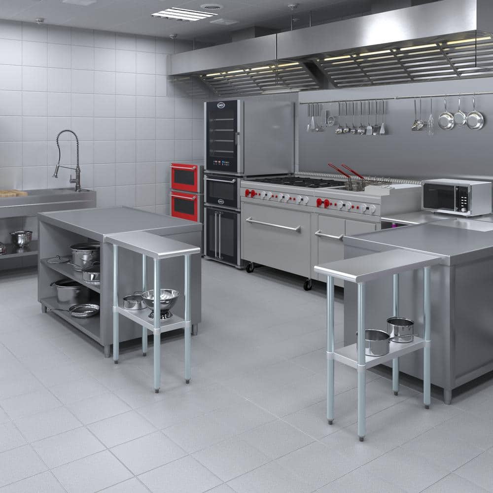 30 in. x 12 in. Stainless Steel Kitchen Utility Table with Adjustable Bottom Shelf - Hercitys