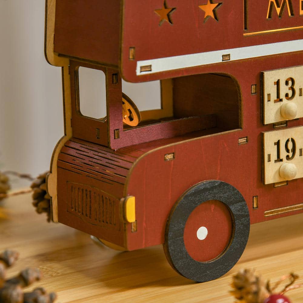 13.5 in. Christmas Village Bus Advent Calendar with Light Up Table and Countdown Drawer - Hercitys