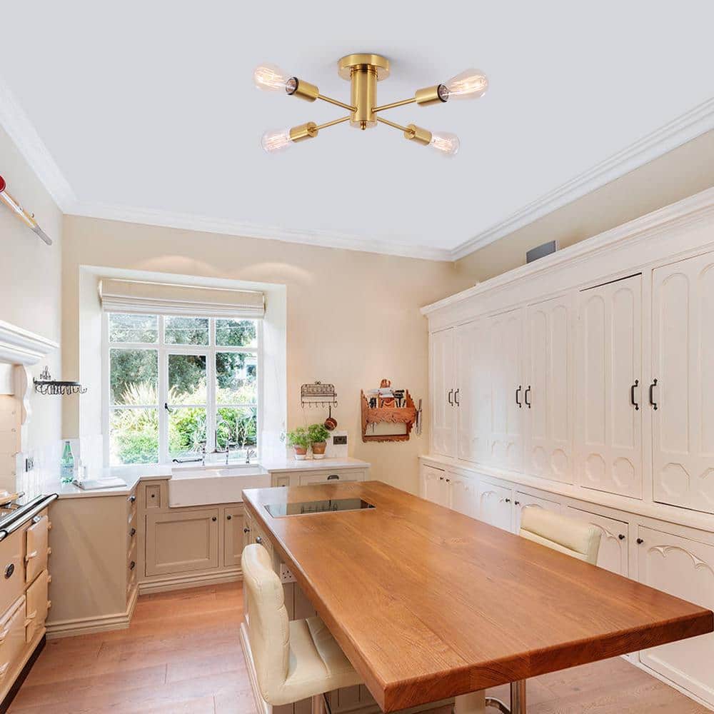 17.5 in. 4-Light Gold Sputnik Transitional Flush Mount Ceiling Lights - Hercitys