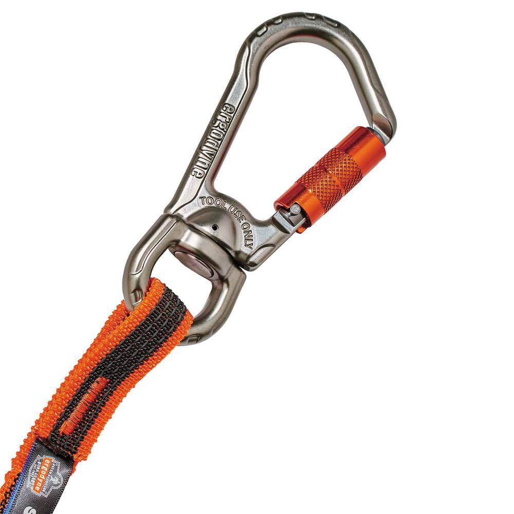 25 lbs. Orange and Gray Standard Double-Locking Single Carabiner with Swivel Tool Lanyard - Hercitys