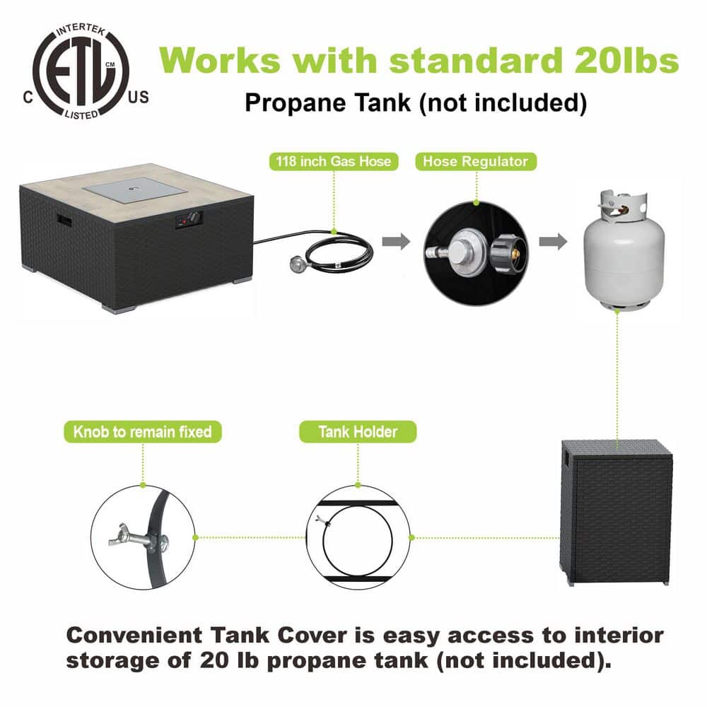 31.5 in. 40,000BTU Fire Pit Propane Gas Fire Pit Table Square Tabletop - Hercitys