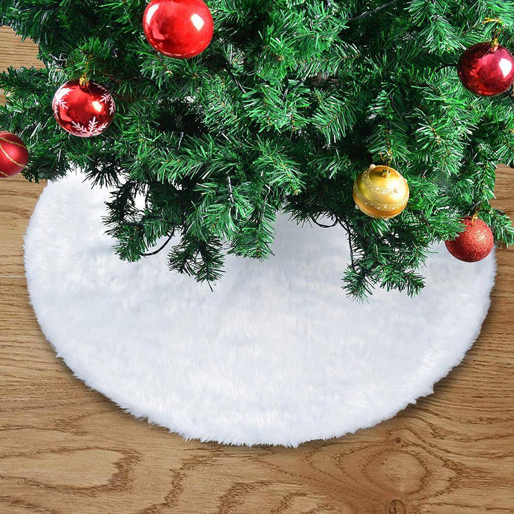 4 ft. L White Faux Fur Christmas Tree Skirt - Hercitys
