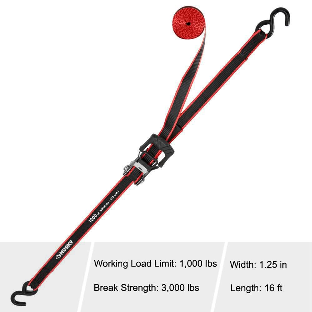 16 ft. x 1.25 in. Ratchet Tie-Down Straps with S-Hook (2-Pack) - Hercitys