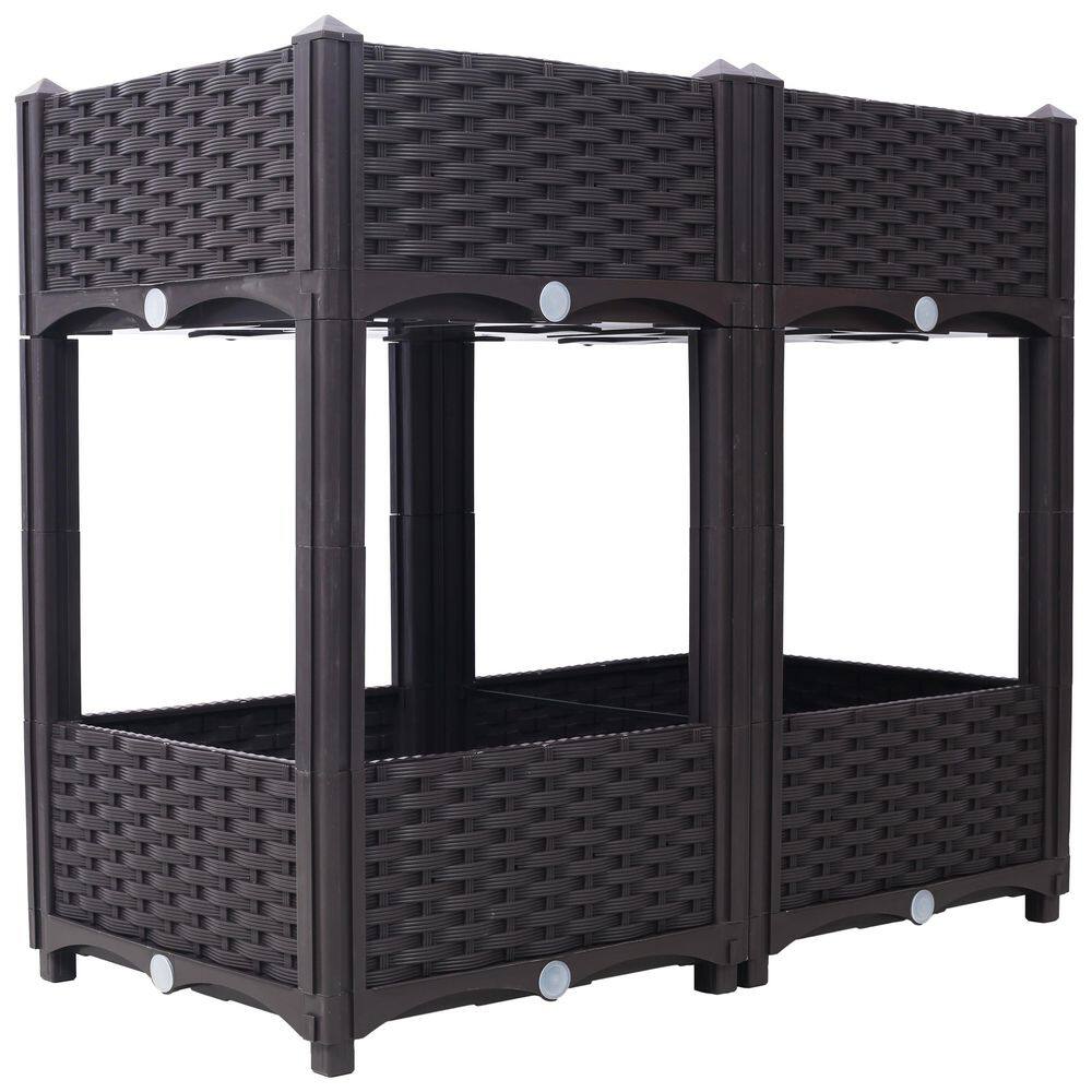 31.5 in. x 15.7 in. x 27.7 in. Plastic Planter Raised Beds, Elevated Planter Garden Box with Drainage Plug, Brown - Hercitys