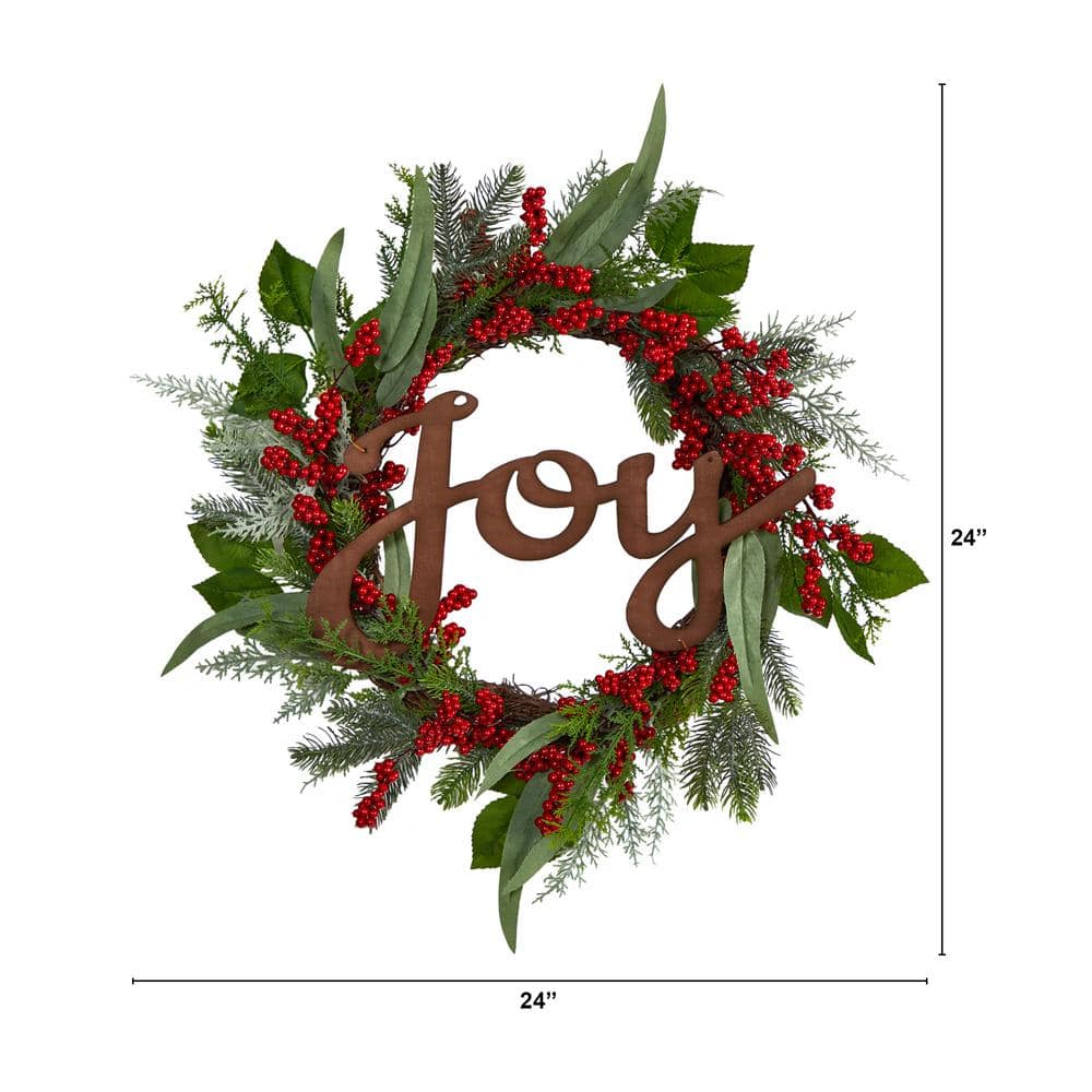 24 in. Unlit Joy and Berries Artificial Christmas Wreath - Hercitys